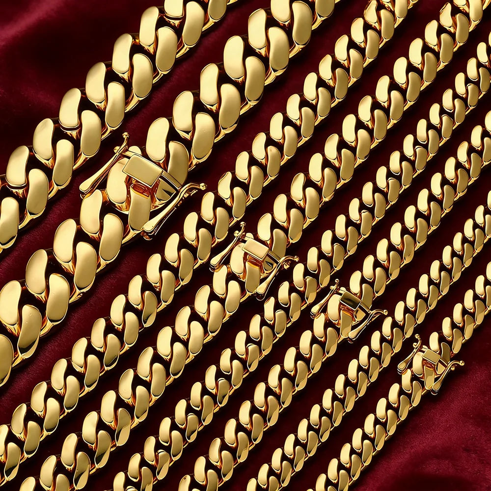 Gold Cuban Chain Necklace 10/12/15/22MM Smooth