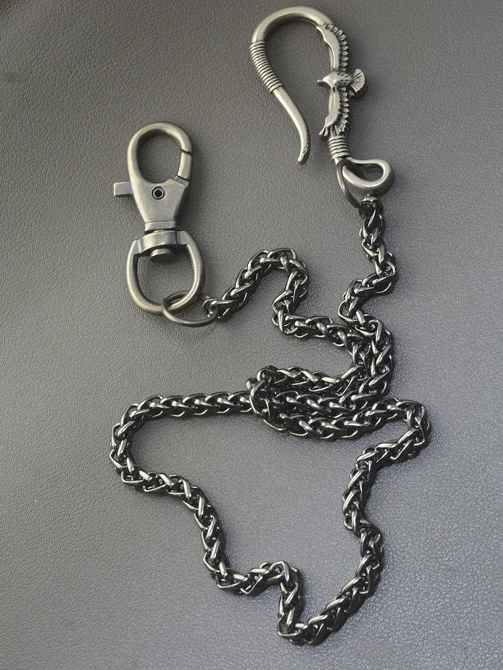 Unique Punk gunmetal black biker jean pants snake basket chain eagle belt clip swivel claw clip keychain EDC gift
