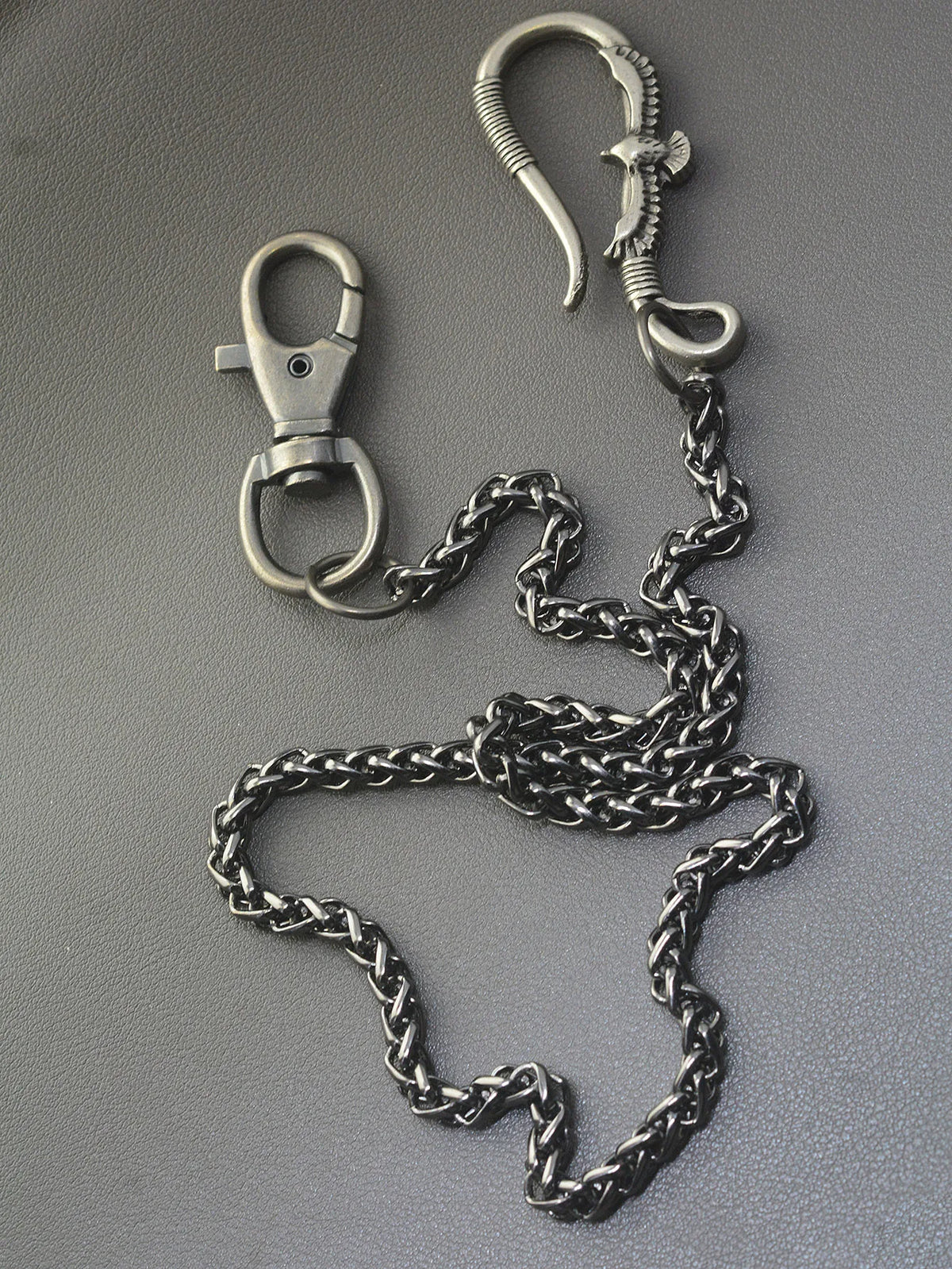 Unique Punk gunmetal black biker jean pants snake basket chain eagle belt clip swivel claw clip keychain EDC gift