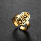 Sun Moon Star Adjustable Ring Vintage Celestial Tarot Signet Ring Stainless Steel Statement Open Ring Wiccan Spiritual