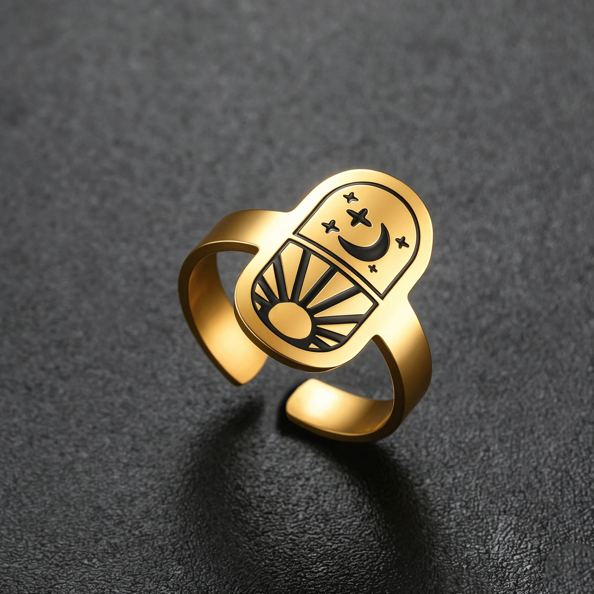 Sun Moon Star Adjustable Ring Vintage Celestial Tarot Signet Ring Stainless Steel Statement Open Ring Wiccan Spiritual