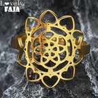 Heart Gold Ring Sacred Geometry Metatron Flower