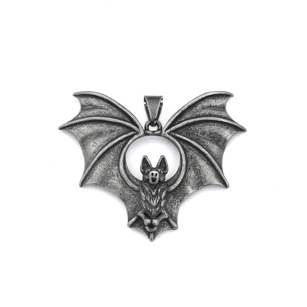 Vintage Biker 316L Stainless Steel 3D Bat Pendant For Men Boys Punk Hip Hop Animal Necklaces Creative Jewelry Gifts