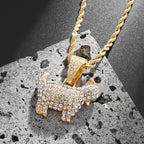 Gold Iced Out Goat Pendant Rope Chain Necklace