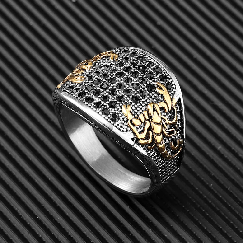 Scorpion Inlaid Rhinestone Ring for Men — Stainless Steel