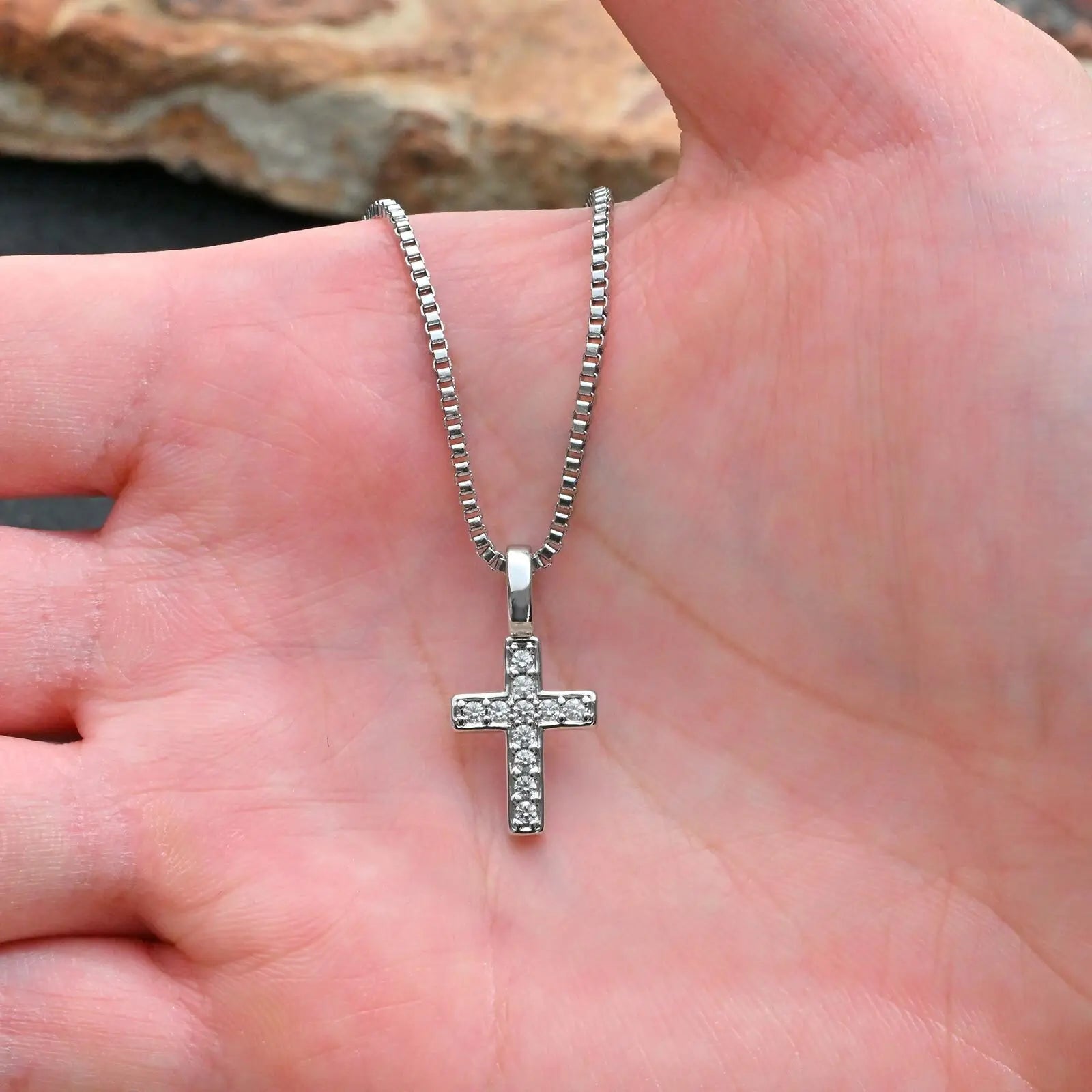 Cross Box Chain Pendant Necklace — Stainless Steel