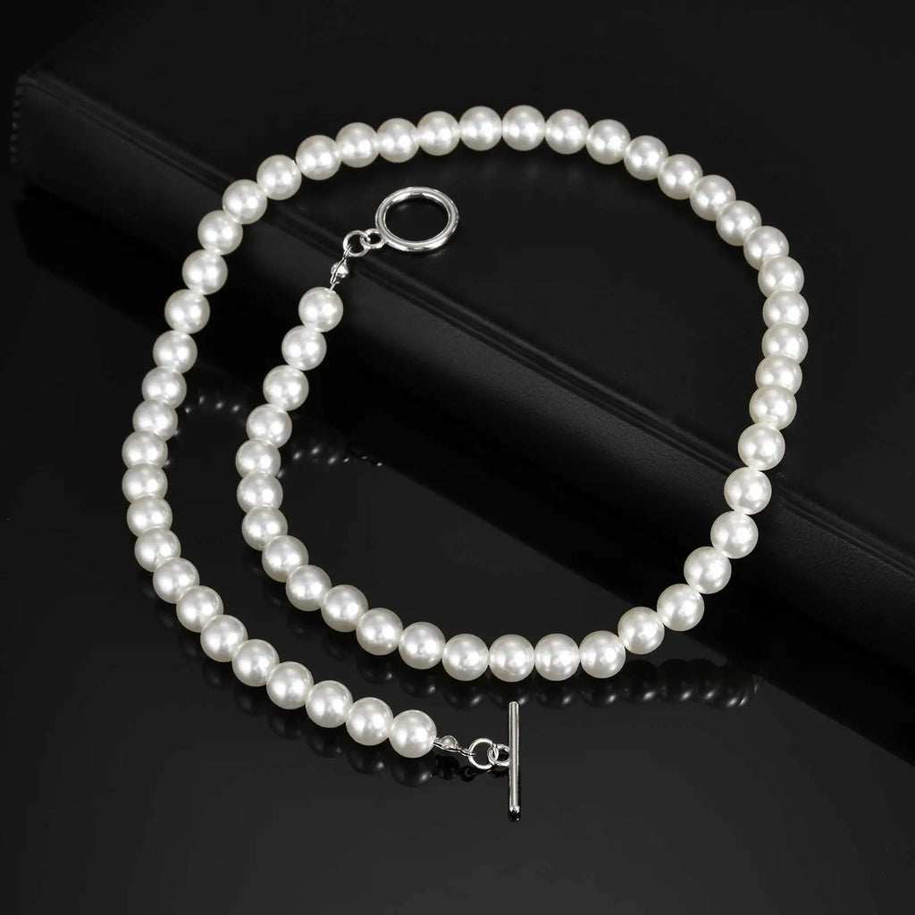 Imitation Pearl Beaded Necklace — OT Buckle Neck Chain