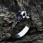 Unique Black Mens Flower Skull Ring 316L Stainless Steel Heavy Rings for Men Male Bijoux Punk Biker Fashion Party