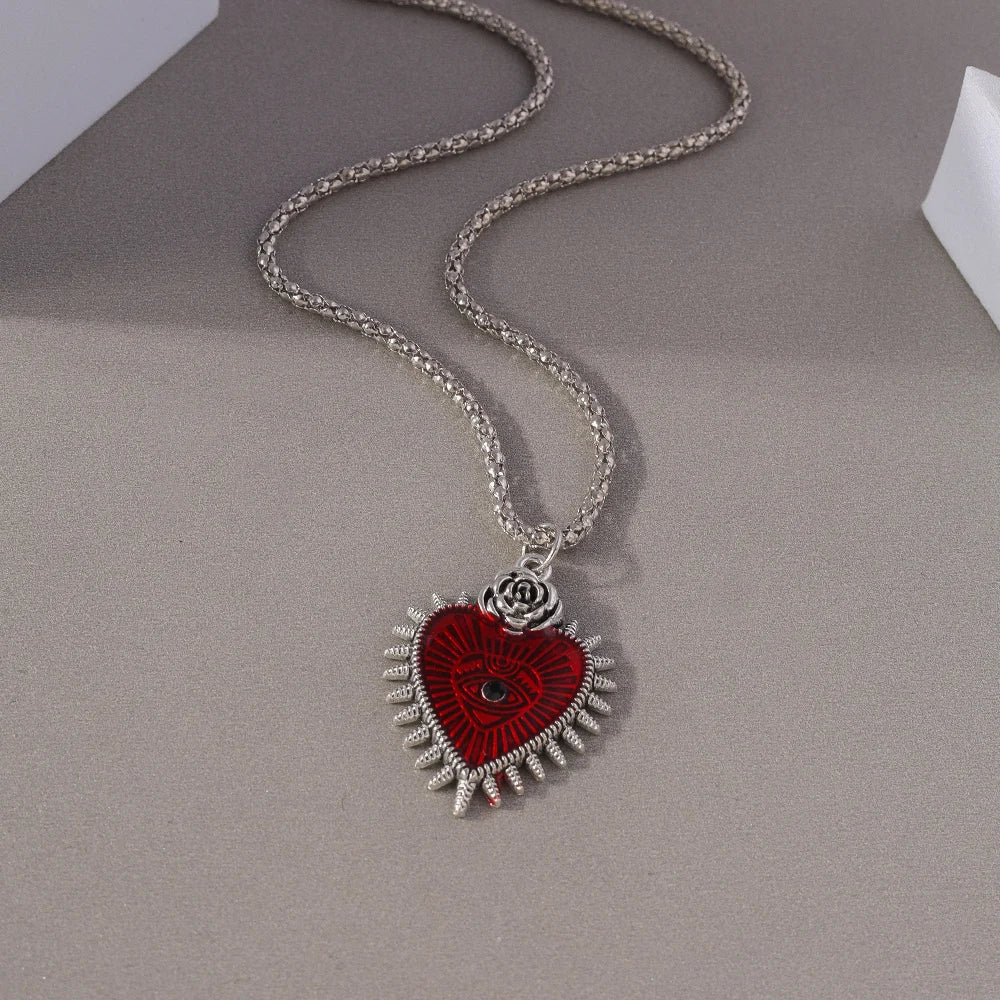 Gothic Skull Love Heart Necklace for Women Men Religious Crucifix Necklaces Punk Jewelry Gifts