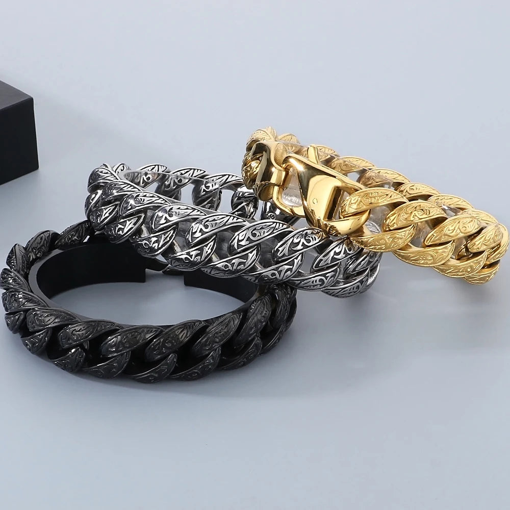 Retro Man Bracelet for Men Solid 18MM 316L Stainless Steel Curb Cuban Link Chain Bracelets Men's Hand Wrist Jewelry