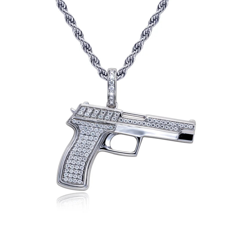 Iced Out Gun Pendant — 925 Silver