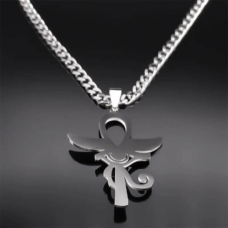 Cross Horus Eye Steel Pendant Ancient Ankh Egypt