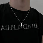 Silver Color Simple Square Pendant Necklace Retro Stainless Steel Long Men Necklace Fashion Hip Hop Jewelry Trendy Accessories