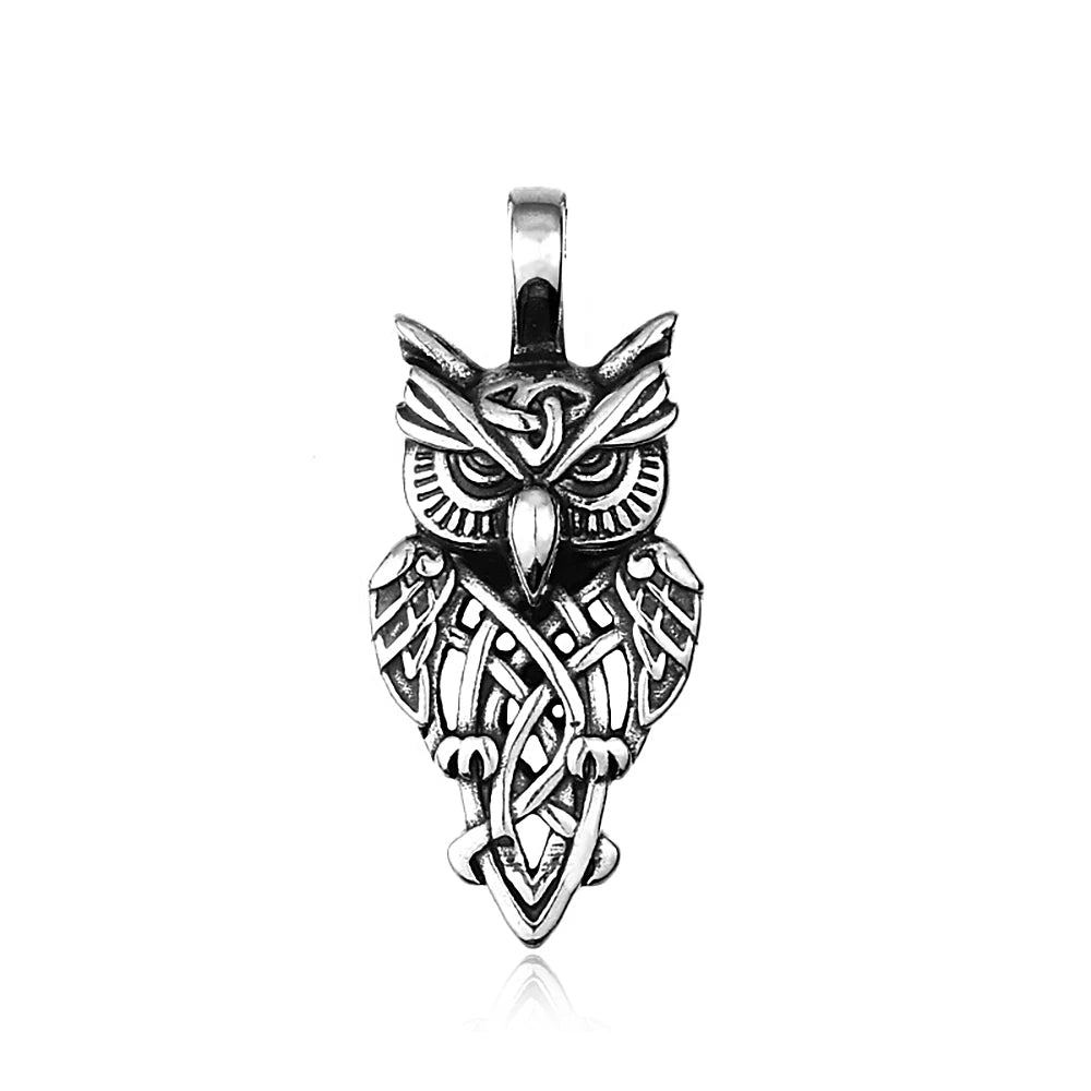 Viking Owl Stainless Steel Pendant Necklace