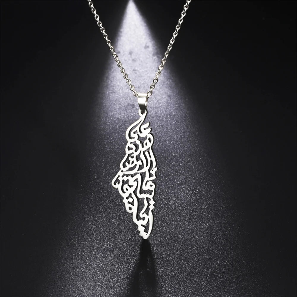 My Shape Palestine Arabic Pendant Necklaces for Women Men Country Geographic Charms Chain Choker Fashion Stainless Steel Jewelry