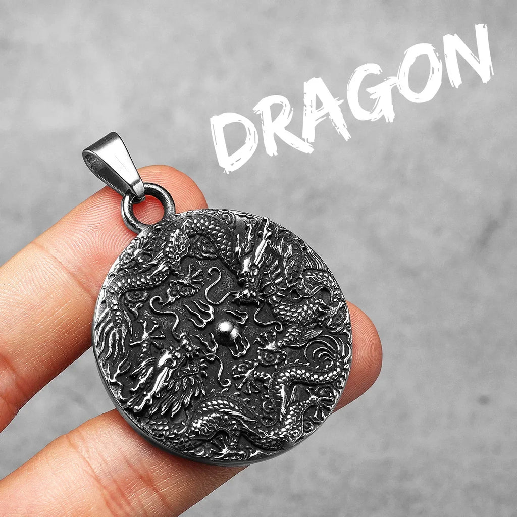 Chinese Dragon Stainless Steel Pendant Necklace