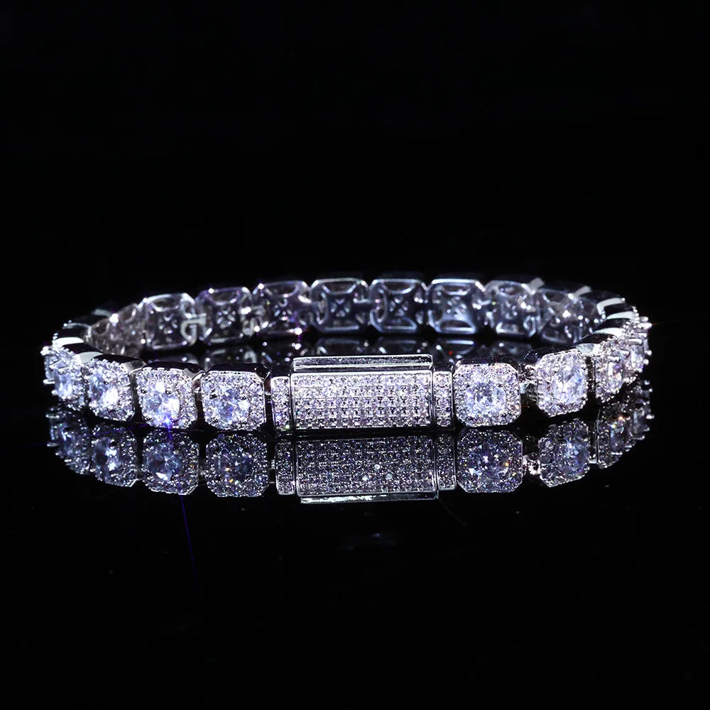 HHIOK Hip Hop Style 5/7mm Iced Tennis Chain 18K Gold Plated 5A Cubic Zirconia Fashion Exquisite Bracelet Gift For Men And Women
