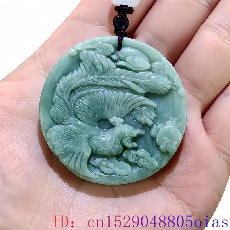Green Natural Real Jade Phoenix Pendant Necklace Stone Luxury Gift Talismans Chinese Gemstones Designer Vintage