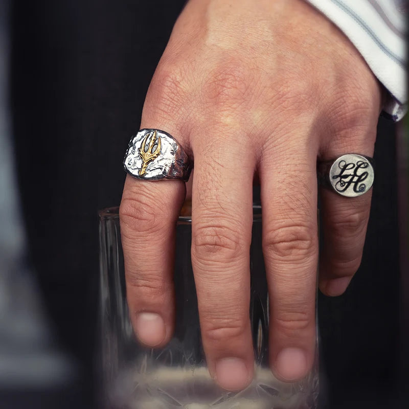 Trident Ring Trendy Male God Silver Ring cooper Punk Poseidon Fashion Jewelry