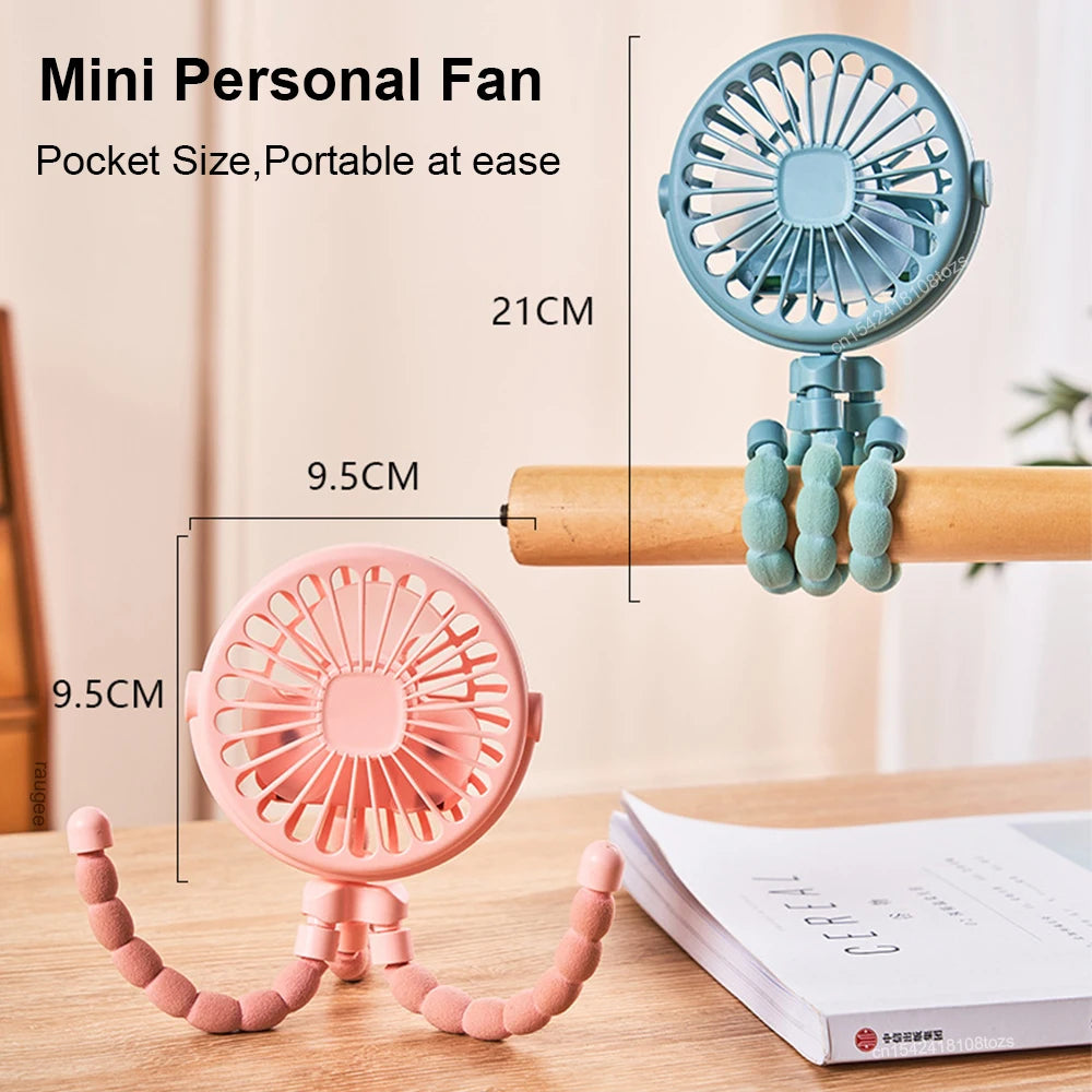 Portable Stroller Fan Mini Baby Clip Fan Smart Octopus Handheld Fan 360° Rotate Bike Car Tripod Fan Rechargeable Clip