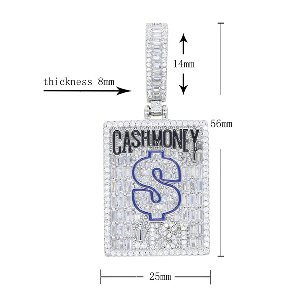 2024 New Cash Money Pendant Necklace Gold Color Iced Out Bling CZ Cubic Zirconia Dollar Sign Charm Men Hip Hop Jewelry