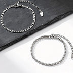 Figaro Rope Chain Bracelet Set Silver — Stainless Steel