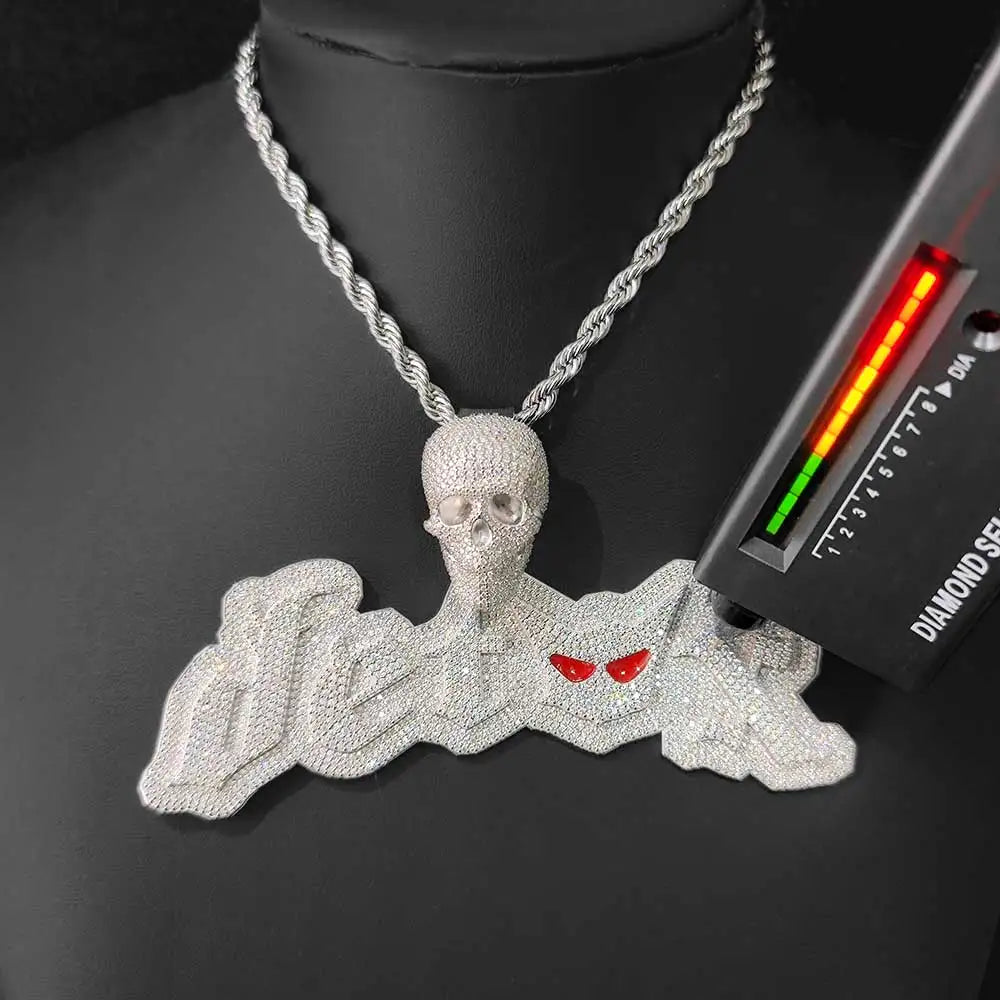 925 Silver Skull Moissanite Pendant Necklace Iced