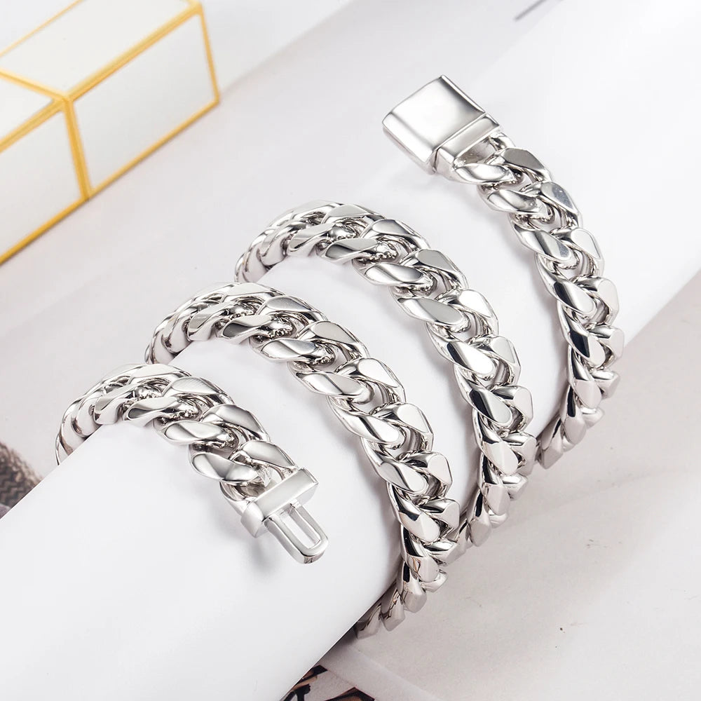 Hip Hop Punk 12mm Curb Cuban Chain Necklaces For Men 925 Sterling Silver Link Chain Chokers Solid Silver Metal on Neck Jewelry