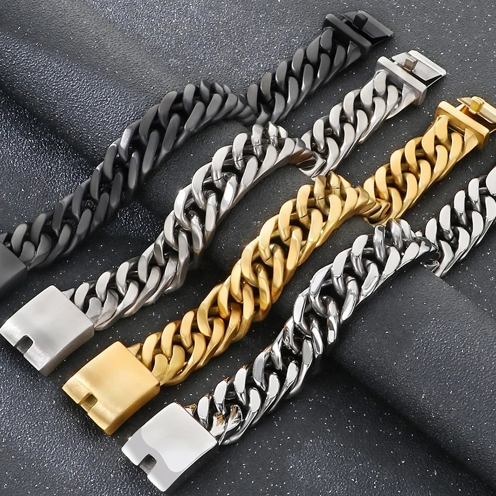 Classic Bracelet Men's 18MM Width Brushed Matte 316L Stainless Steel Curb Cuban Link Chain Man Bracelets Male Jewelry
