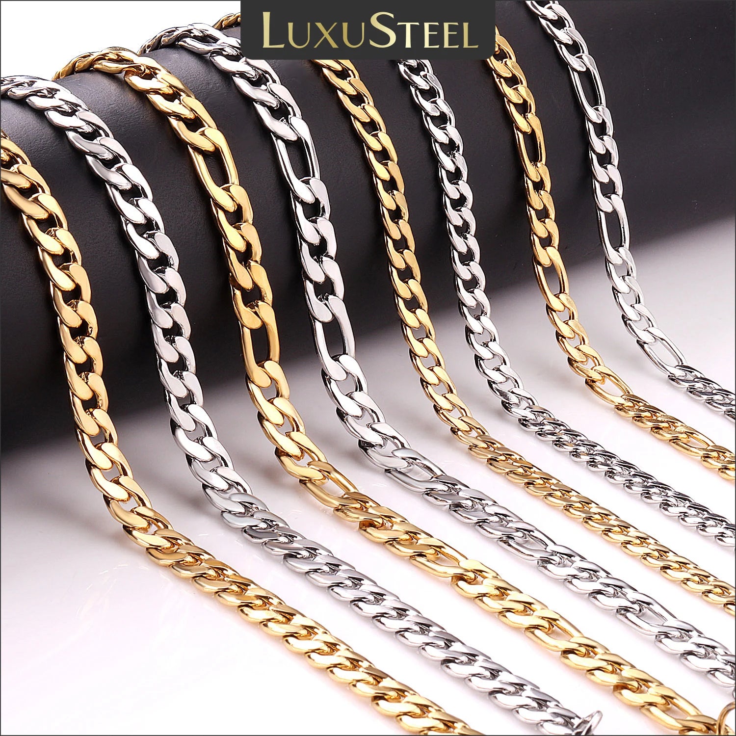 LUXUSTEEL Basic Punk Stainless Steel Chain Necklace For Women Men Cuban Figaro Braided Wheat Link Choker 5MM/7MM