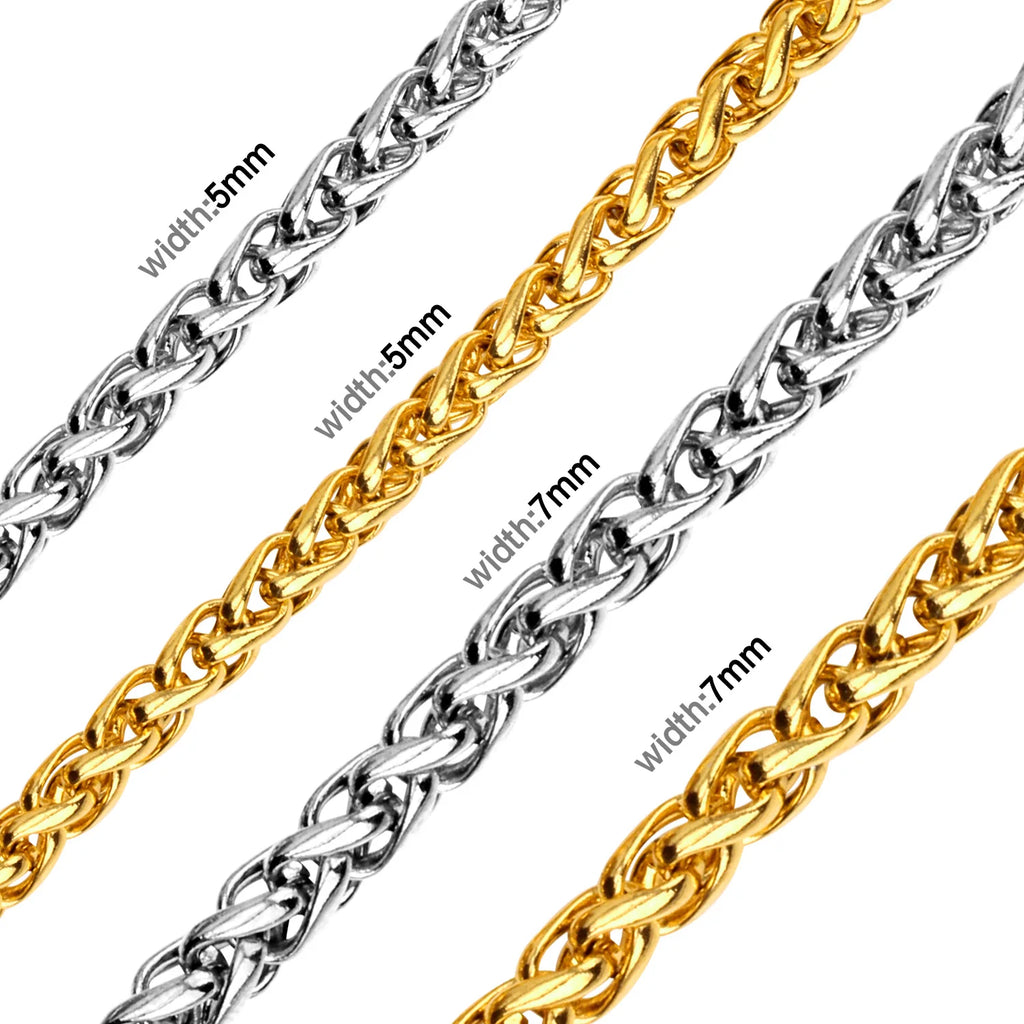 LUXUSTEEL Basic Punk Stainless Steel Chain Necklace For Women Men Cuban Figaro Braided Wheat Link Choker 5MM/7MM