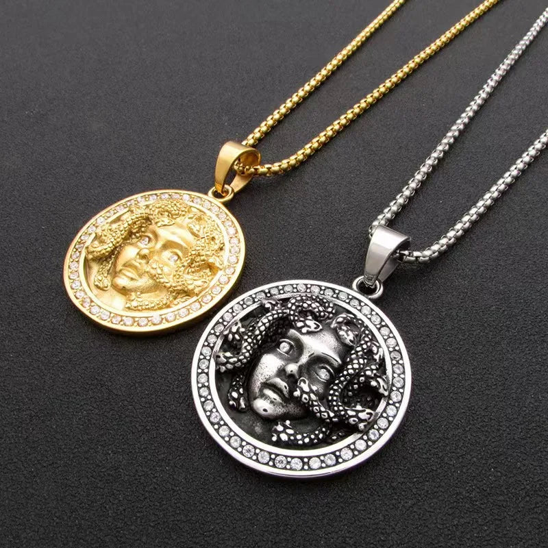 Greek Medusa Snake Pendant Necklace — Stainless Steel