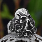 2022 New Christmas Charm Halloween Octopus Skull Punk Stainless Steel Seaman Rings Men Anel Puck Jewelry Halloween Gift