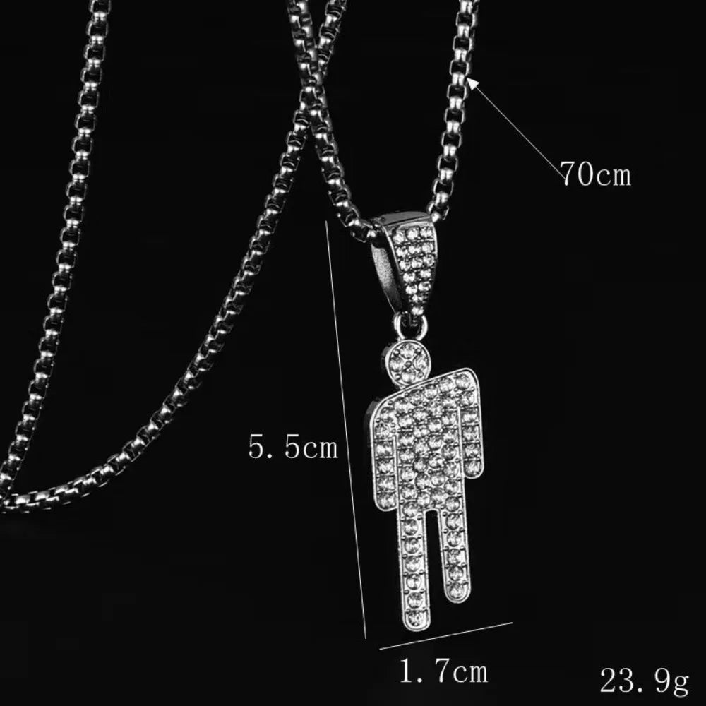 Tilt Head Person Zircon Pendant — Stainless Steel