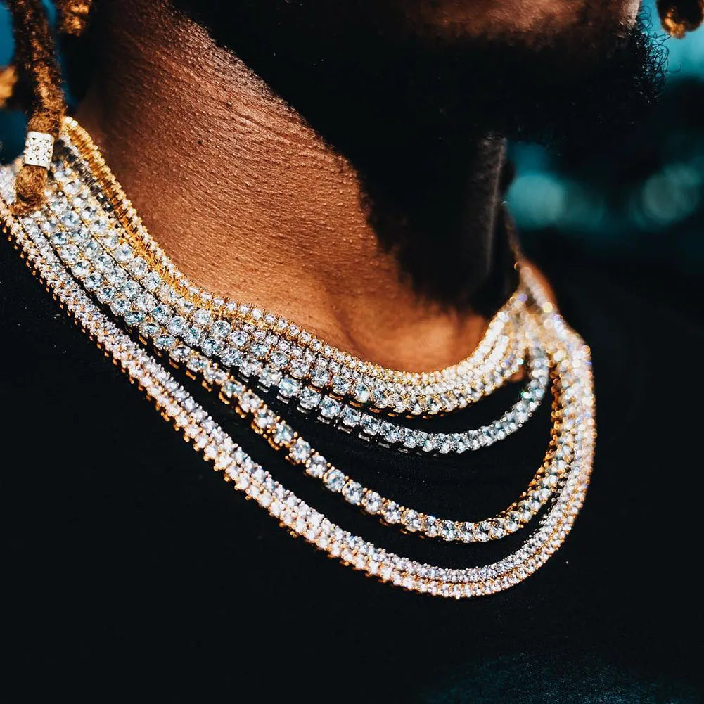 TOPGRILLZ 3mm-10mm Iced Out Bling AAA Zircon 1 Row Tennis Chain Necklace Men Hip Hop Jewelry Gold Silver Color Charms