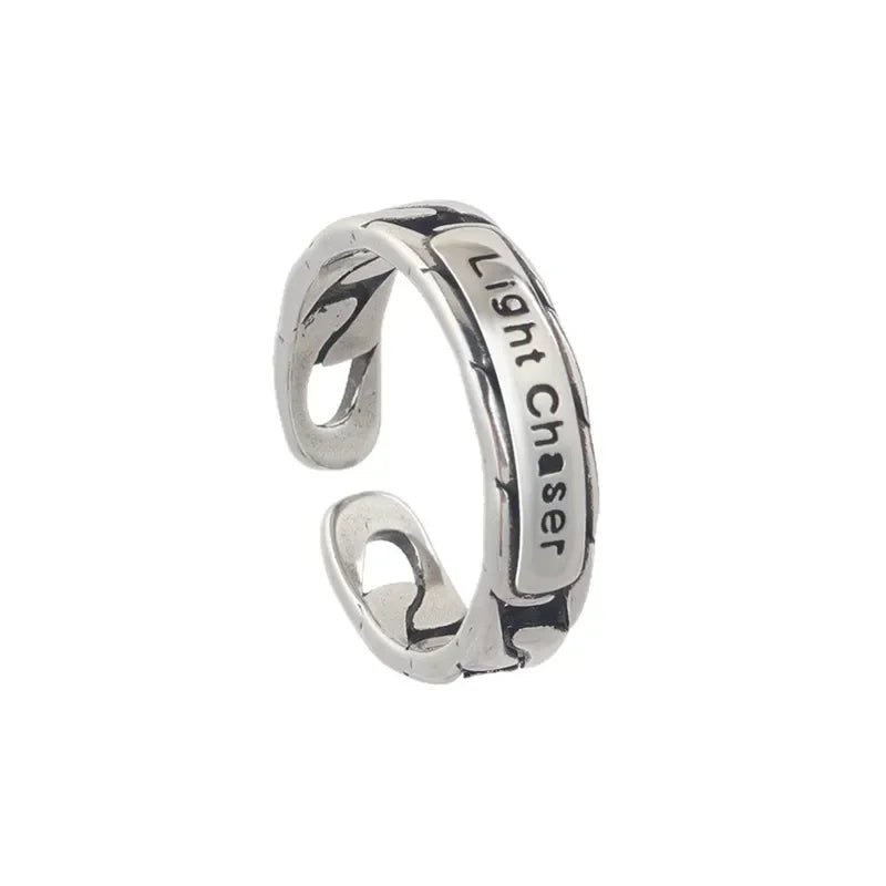 Retro Light Chaser Ring Men Trendy Personalized Index Finger Tail Ring Korean Fashion Woven Twist Letter Open