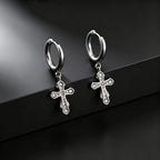 Classic Texture Cross Pendant Earrings for Men, Stainless Steel Jesus Drop Dangle Earrings, Unique Religious Ear Jewelry Gifts