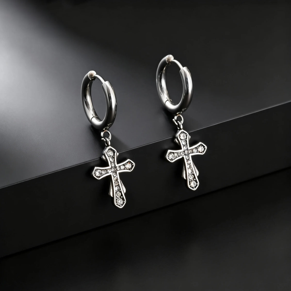 Classic Texture Cross Pendant Earrings for Men, Stainless Steel Jesus Drop Dangle Earrings, Unique Religious Ear Jewelry Gifts