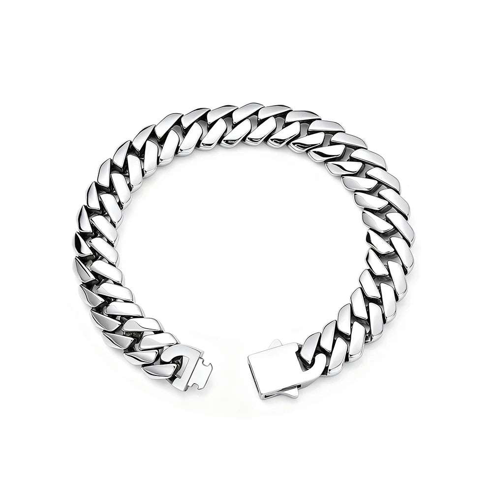 NUOYA Wholesale 12mm Stainless Steel Cuban Link Chain Bracelet High Polished Hip Hop Jewelry Gift for Men
