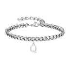 Vnox A-Z Initial Bracelets for Men Women, Never Fade Silver Color Stainless Steel Cuban Chain Bracelet with 26 Letter