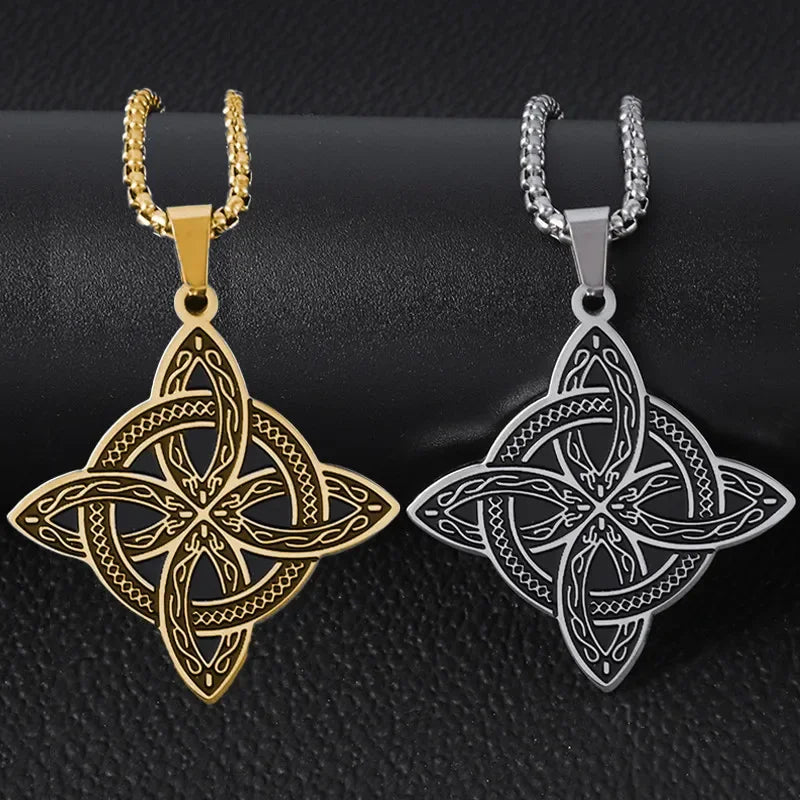 Silver Color Stainless Steel Pattern Witch Knot Pendant Necklace Celtic Knot Lucky Jewelry Christmas Gift for Friends Family