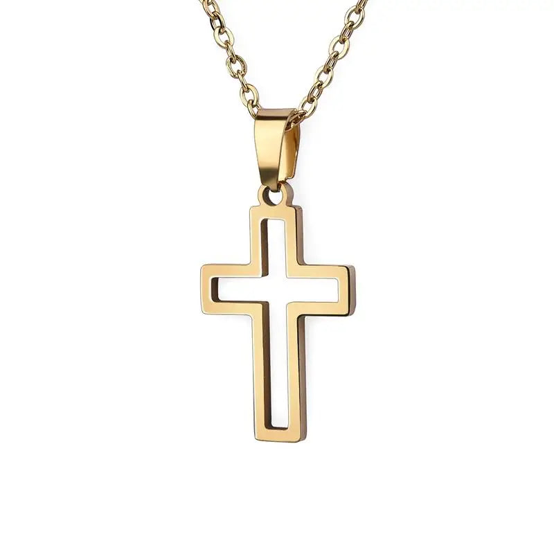 2022 Fashion Stainless Steel Necklace For Men Women Black Gold Color Silver Color Cross Pendant Chain Necklace Jewelry