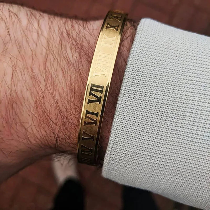 Roman Numeral Charm Bangle — Stainless Steel