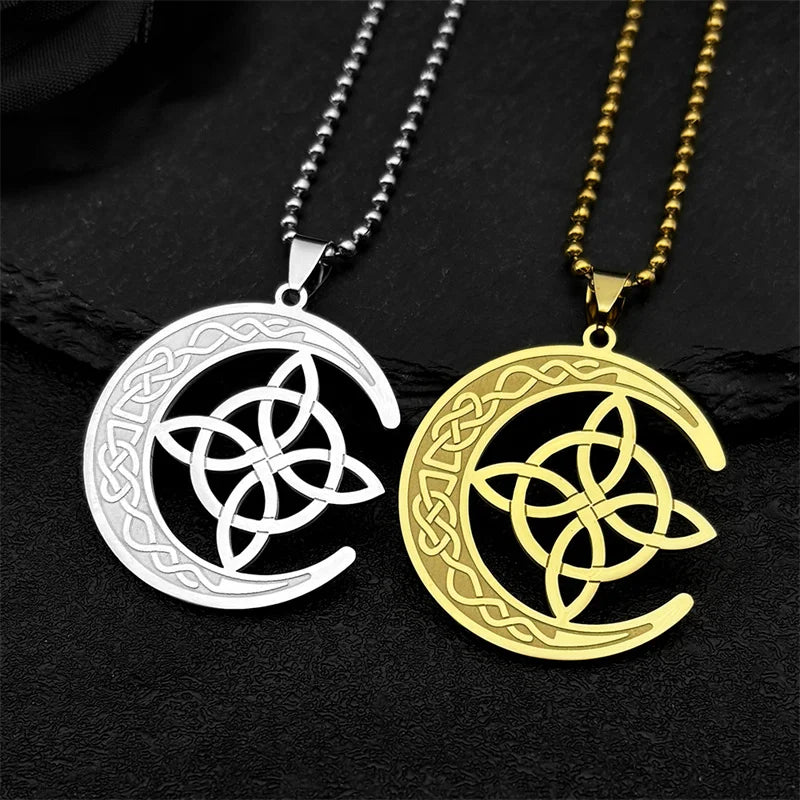 Celtic Gold Pendant Crescent Moon Witch's Knot