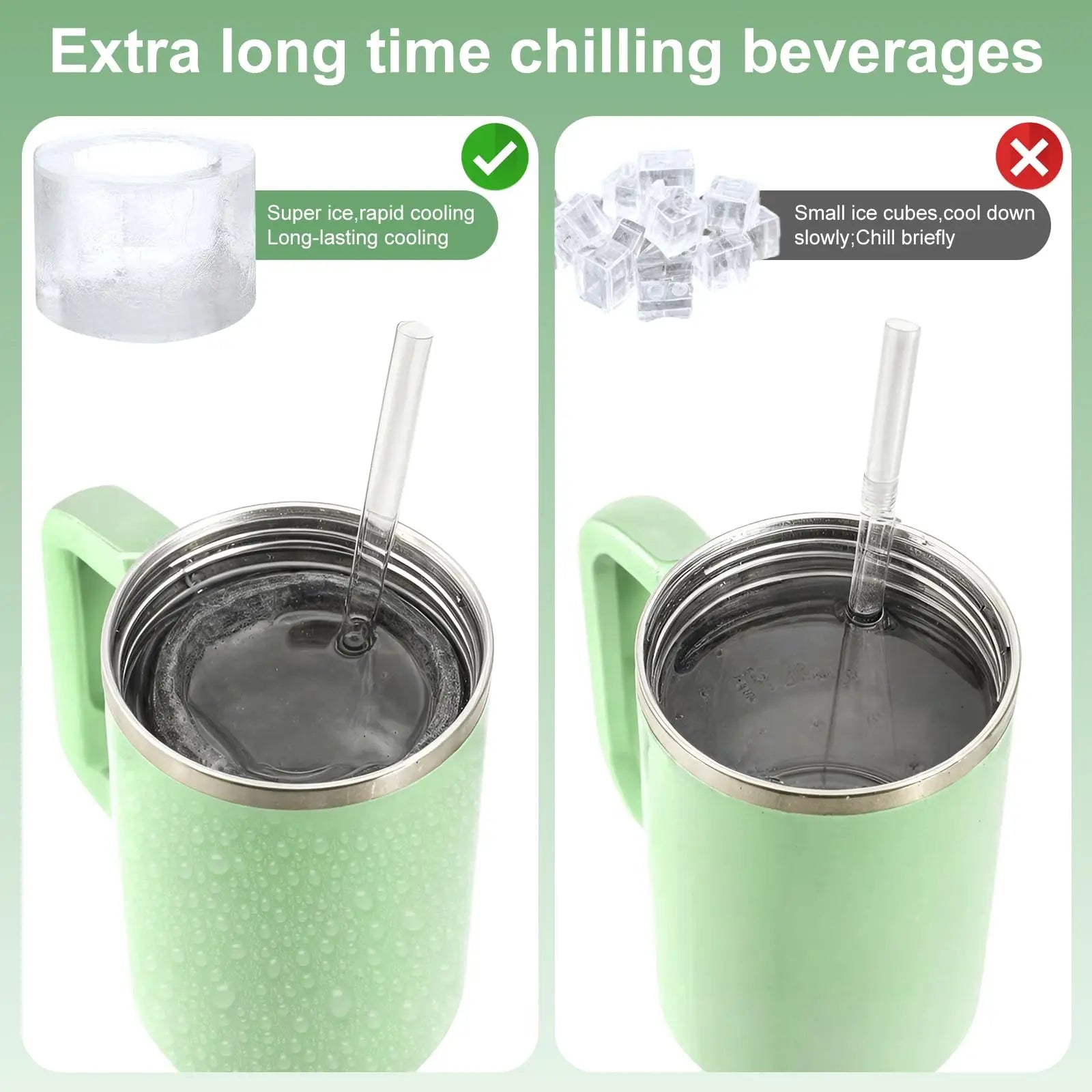 Silicone Ice Cube Maker Tray For Stanley Cup with Lid and Bin for Freezer, 3 Hollow Large Cylinder Ice Cube Mold for