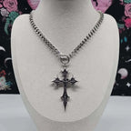 Gothic Rose Cross Pendant Choker Necklace — Stainless Steel