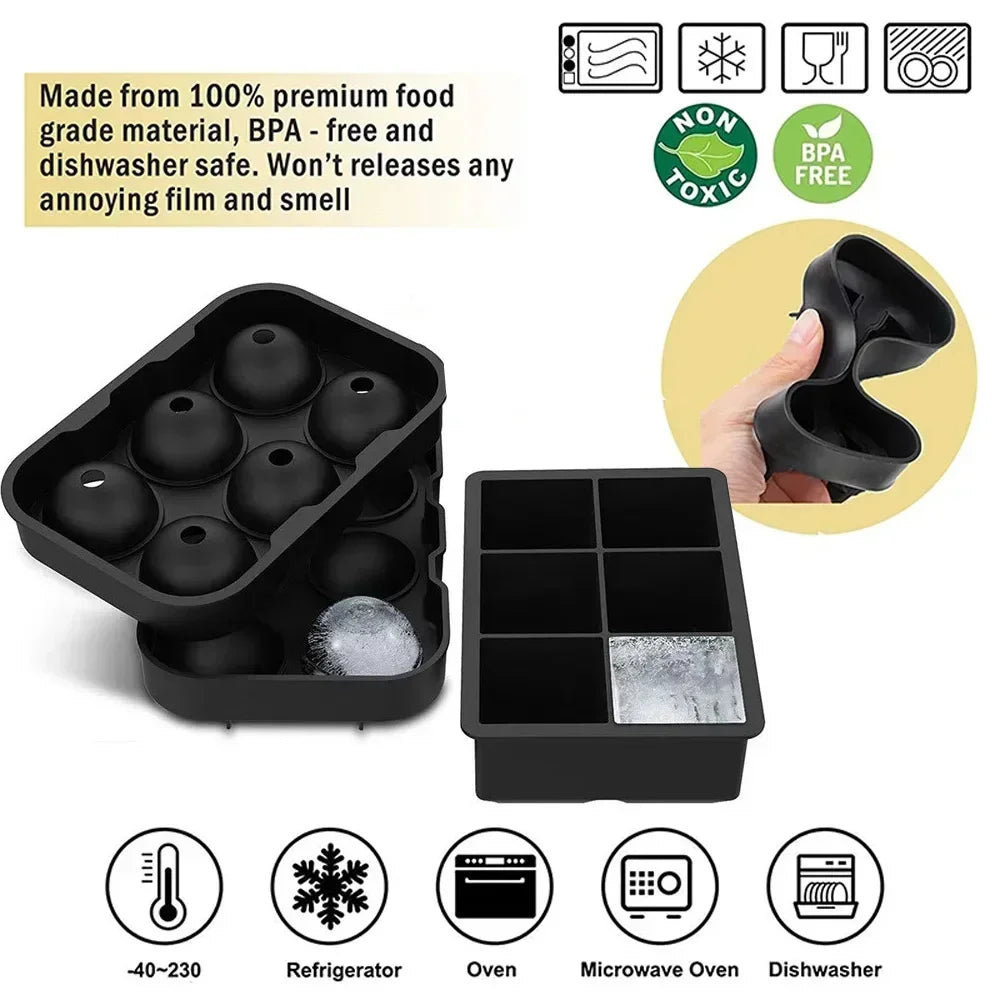 Ice Cube Tray Silicone Ice Ball Freezer Mold Square Ice Cube Maker with Lid 4/6/8 Grids for Whiskey Cocktail Coffee