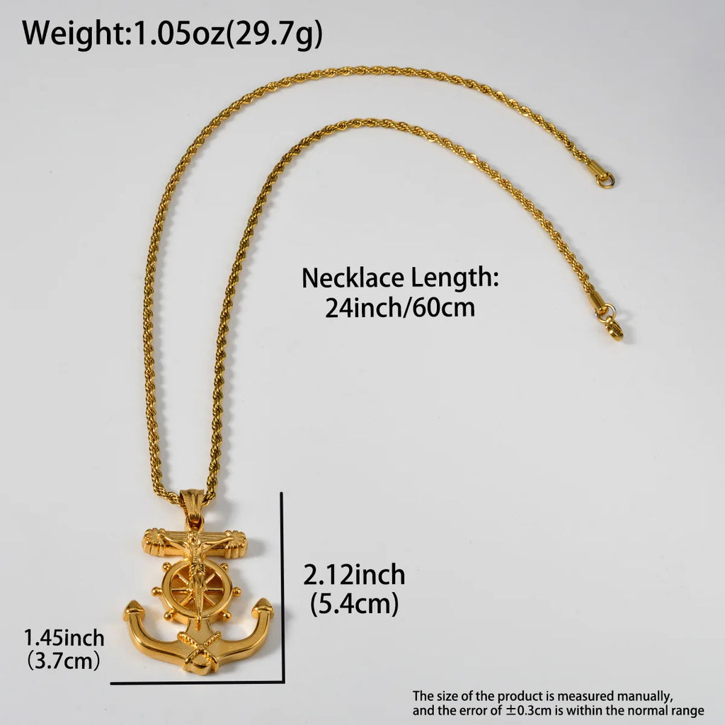 Cross Anchor Pendant Necklace — Gold-Tone Men's and Women's