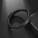 Vintage Punk Hand Woven Three Layer Leather Black Beaded Bracelet Magnetic Bracelet Clasp Men\\'s Charm Business Event Jewelry