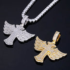 Cross Angel Wings Pendant Necklace Iced Out